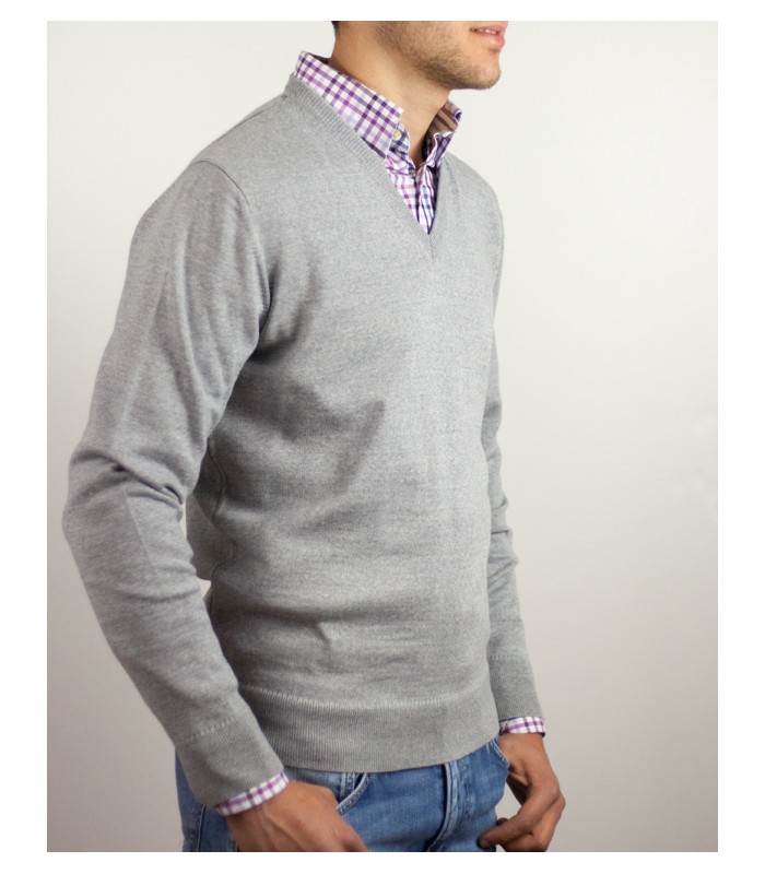 SUETER CUELLO PICO MEZCLA LANA MERINO GRIS CLARO