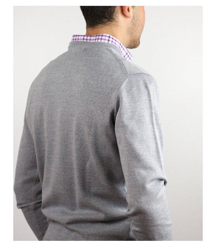 SUETER CUELLO PICO MEZCLA LANA MERINO GRIS CLARO