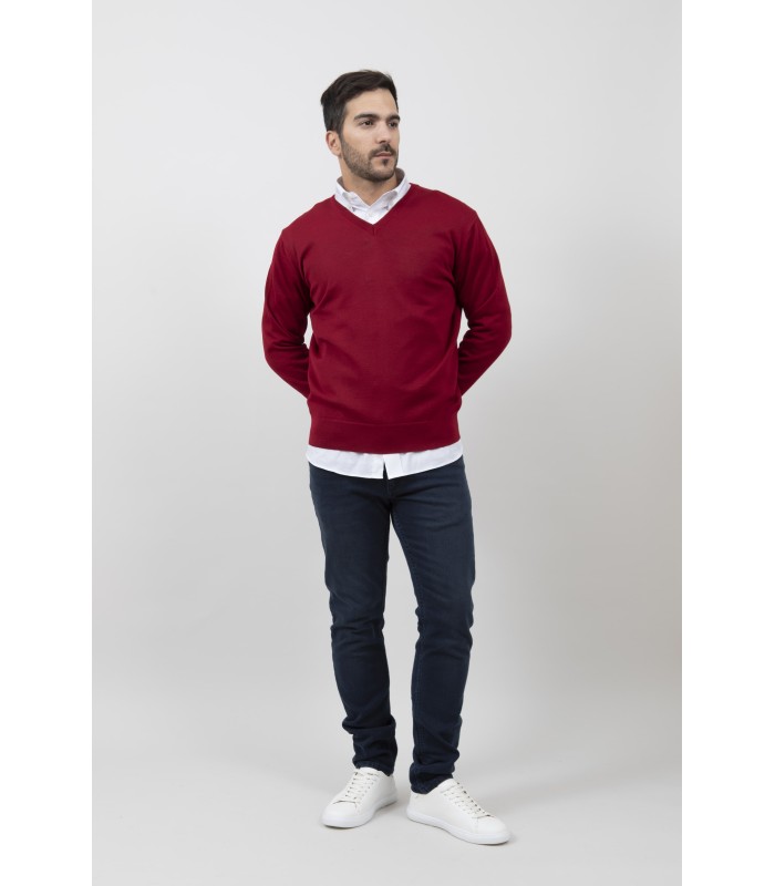 SUETER CUELLO PICO MEZCLA LANA MERINO ROJO OSCURO