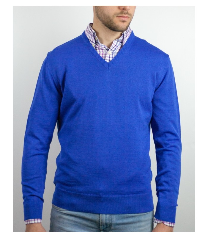 SUETER CUELLO PICO MEZCLA LANA MERINO AZUL