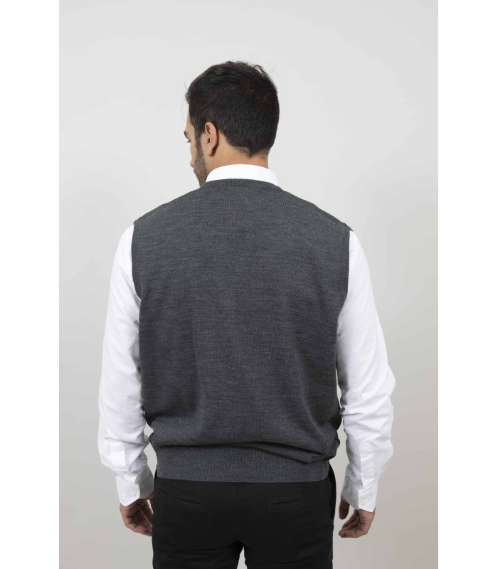 CHALECO CUELLO PICO MEZCLA LANA MERINO GRIS MEDIO