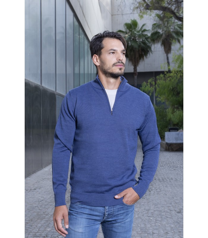 SUETER CREMALLERA MEZCLA LANA MERINO AZUL INDIGO