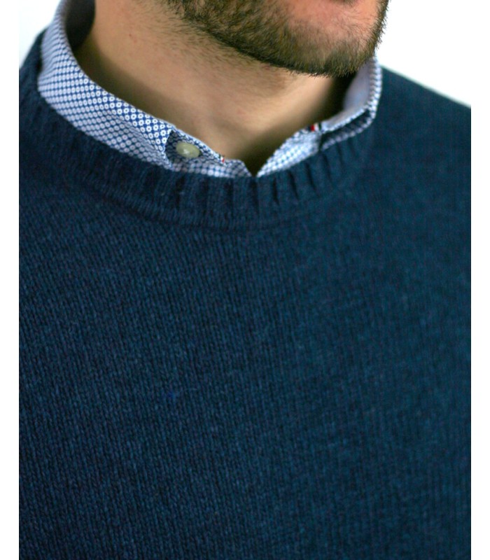 SUETER GRUESO REDONDO MEZCLA LAMBSWOOL AZUL MARINO CLARO