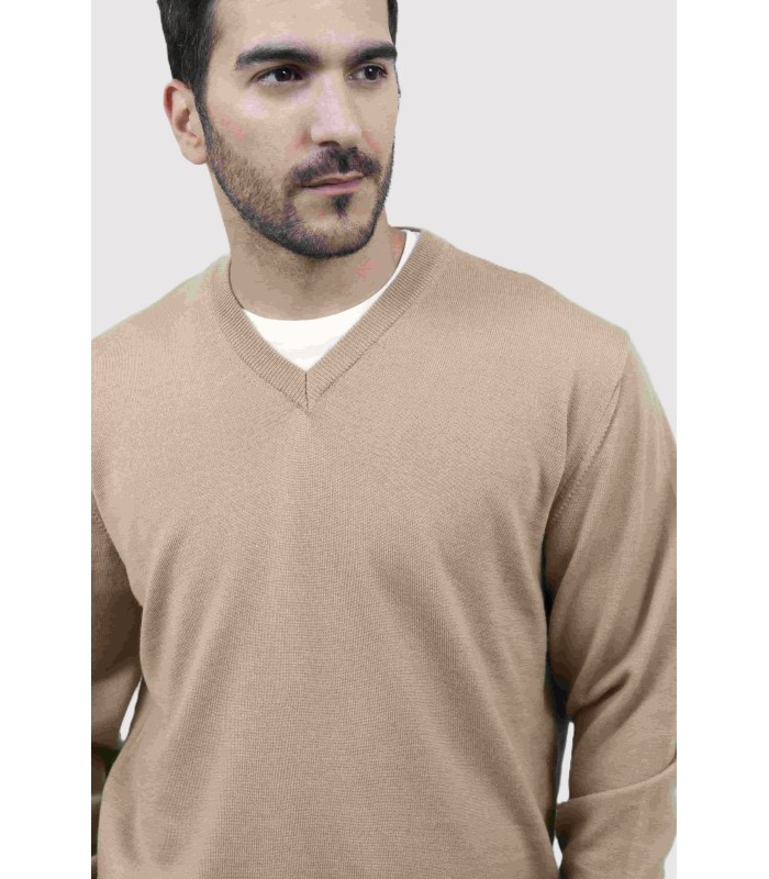 V-NECK SWEATER 100% EXTRAFINE WOOL BEIGE