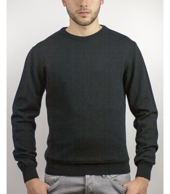 ROUND NECK SWEATER 100% Extrafine wool BLACK