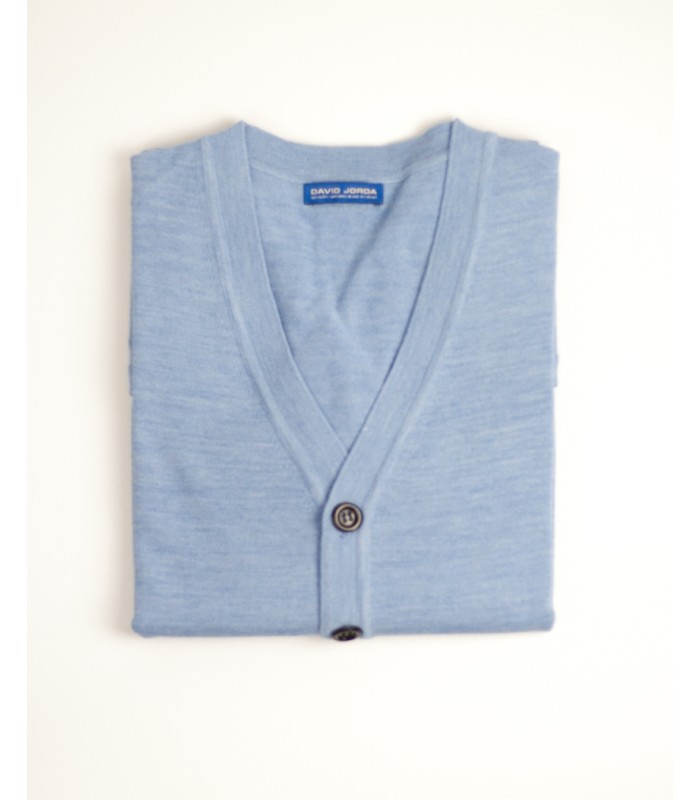 CLASSIC BUTTONS CARDIGAN MERINO WOOL BLEND SKY BLUE