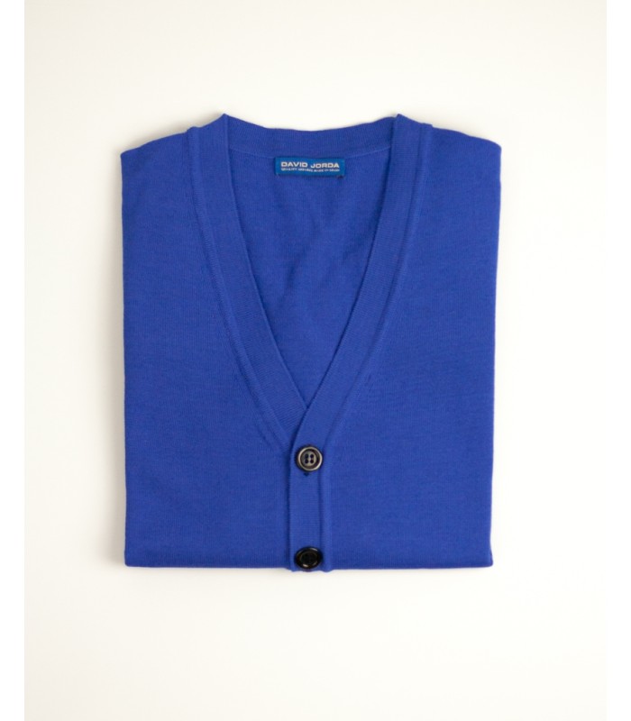 CLASSIC BUTTONS CARDIGAN MERINO WOOL BLEND BLUE