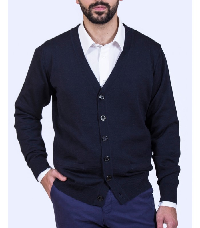 CLASSIC BUTTONS CARDIGAN MERINO WOOL BLEND NAVY BLUE