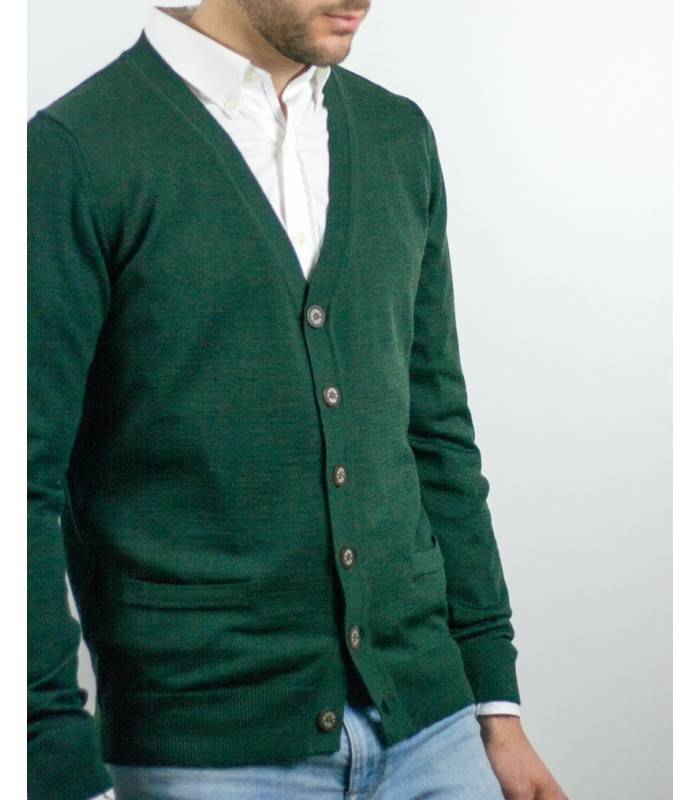 CLASSIC BUTTONS CARDIGAN MERINO WOOL BLEND GREEN