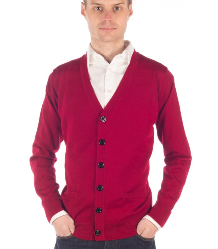 CLASSIC BUTTONS CARDIGAN MERINO WOOL BLEND DARK RED