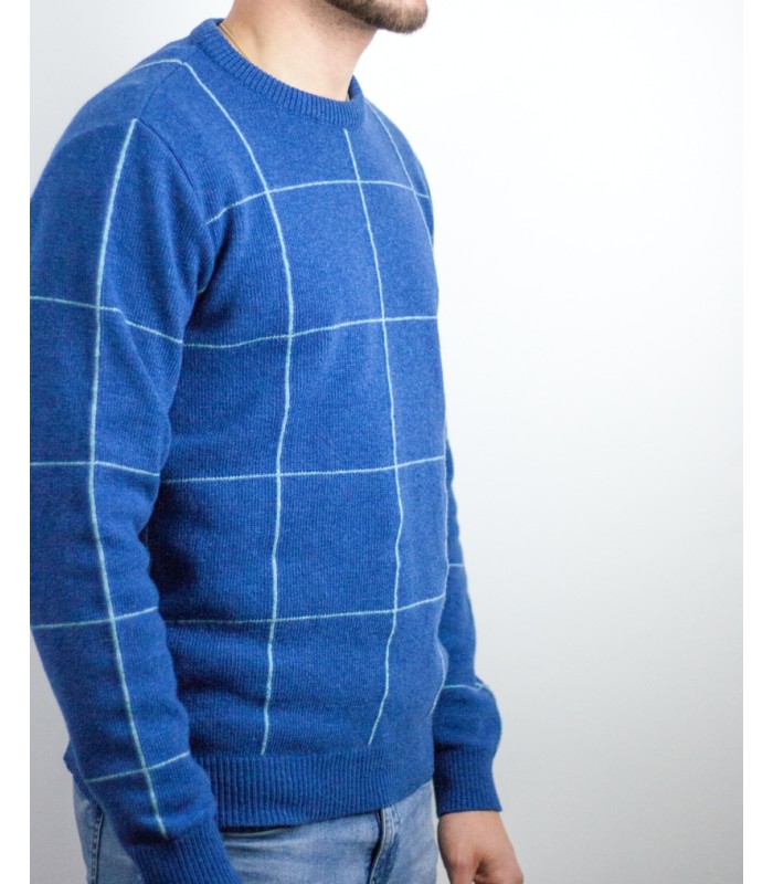 SWEATER LAMBSWOOL BLEND PLAID BLUE