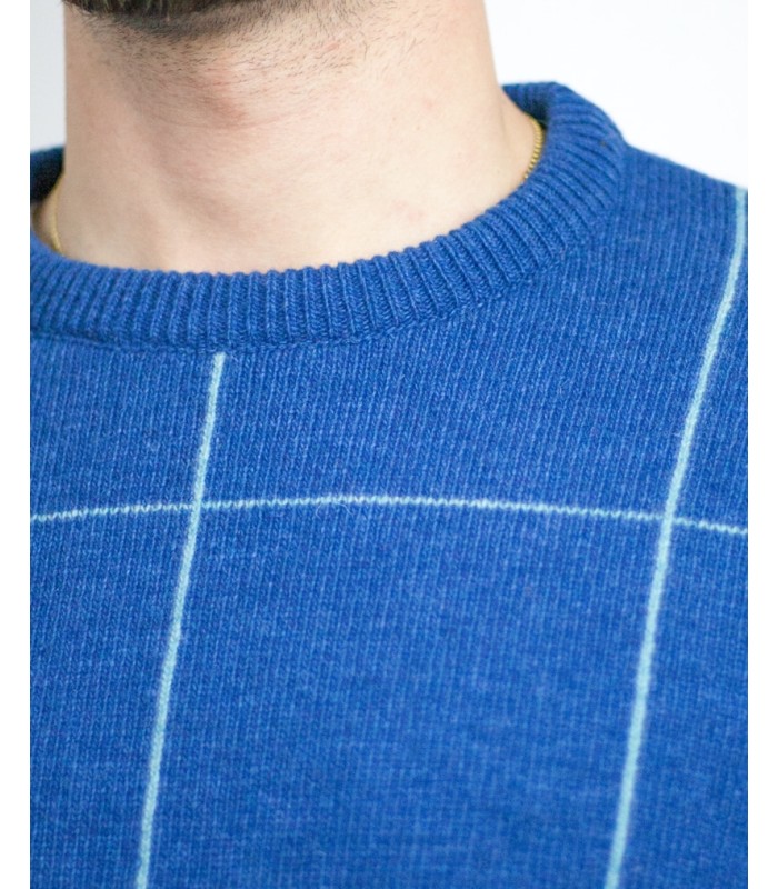 SWEATER LAMBSWOOL BLEND PLAID BLUE