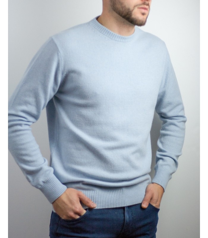 ROUND NECK SWEATER 100% CASHMERE SKY BLUE