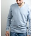 V-NECK SWEATER 100% CASHMERE SKY BLUE