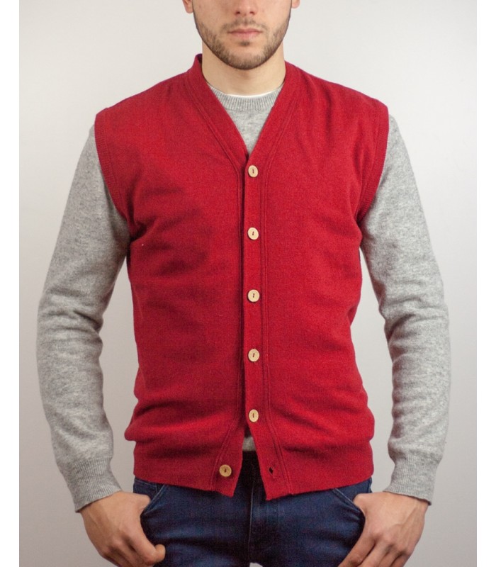 BUTTONS VEST WITH CASHMERE RED